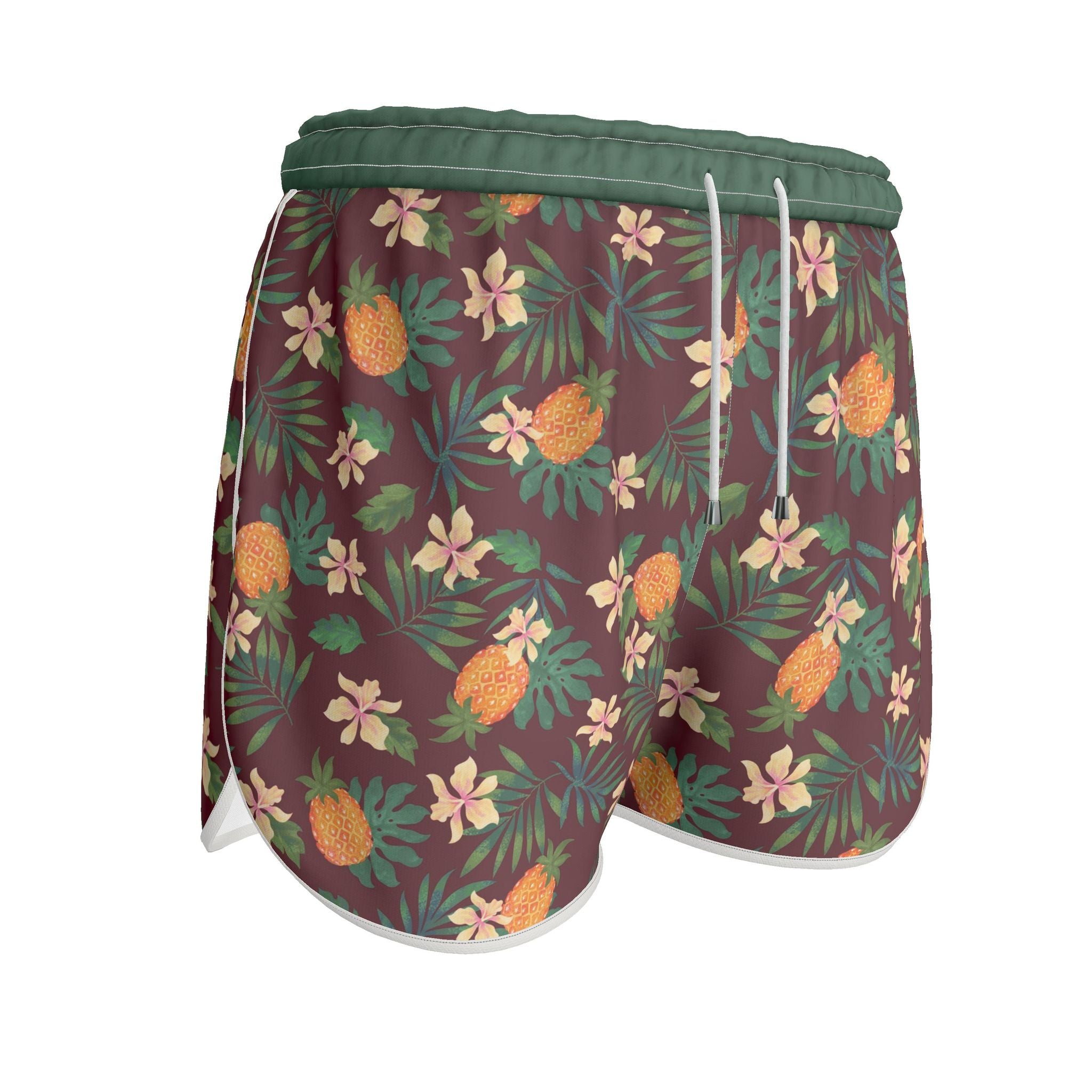 Women's Athletic Shorts — White Trim — Pineapple Paradise Burgundy
