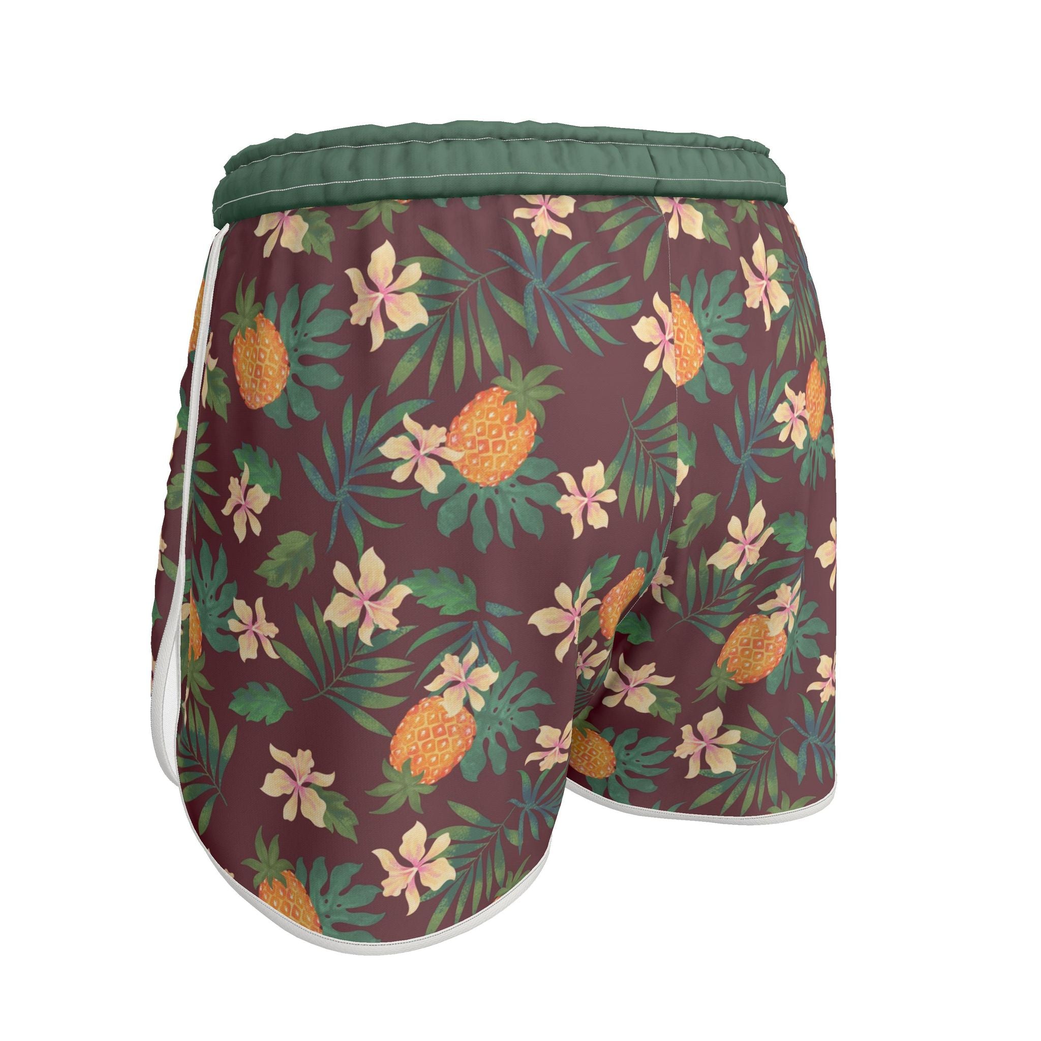 Women's Athletic Shorts — White Trim — Pineapple Paradise Burgundy