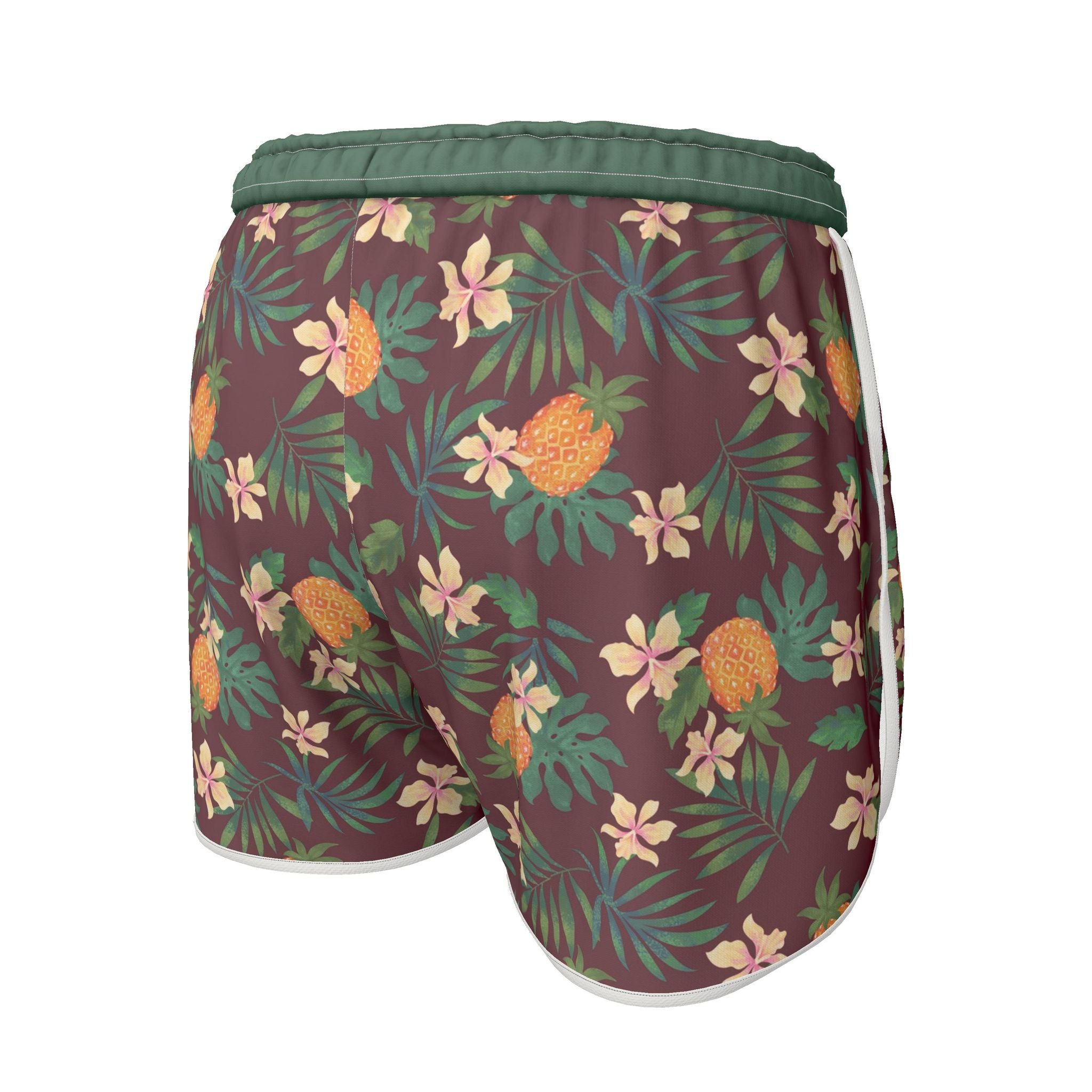 Women's Athletic Shorts — White Trim — Pineapple Paradise Burgundy