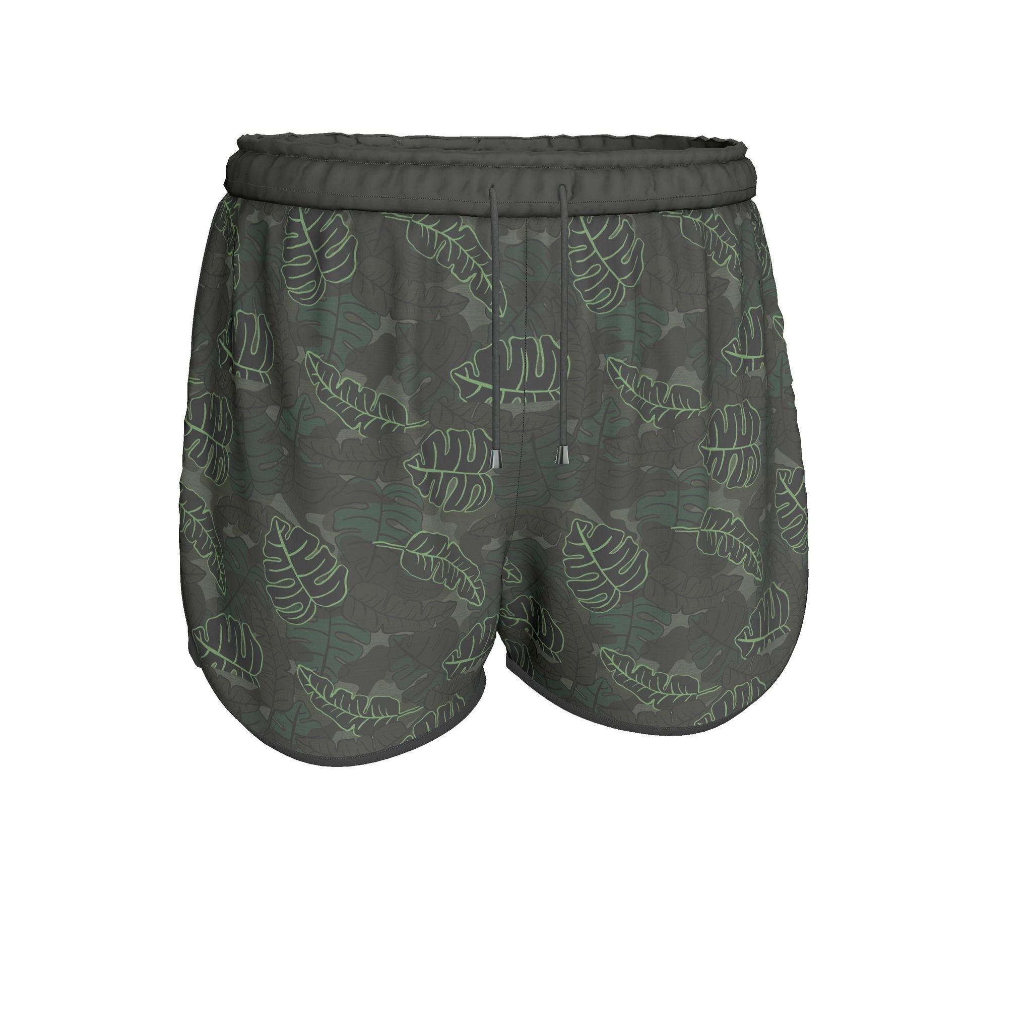 Women's Athletic Shorts — Black Trim — Camo Leaves Sage Noir