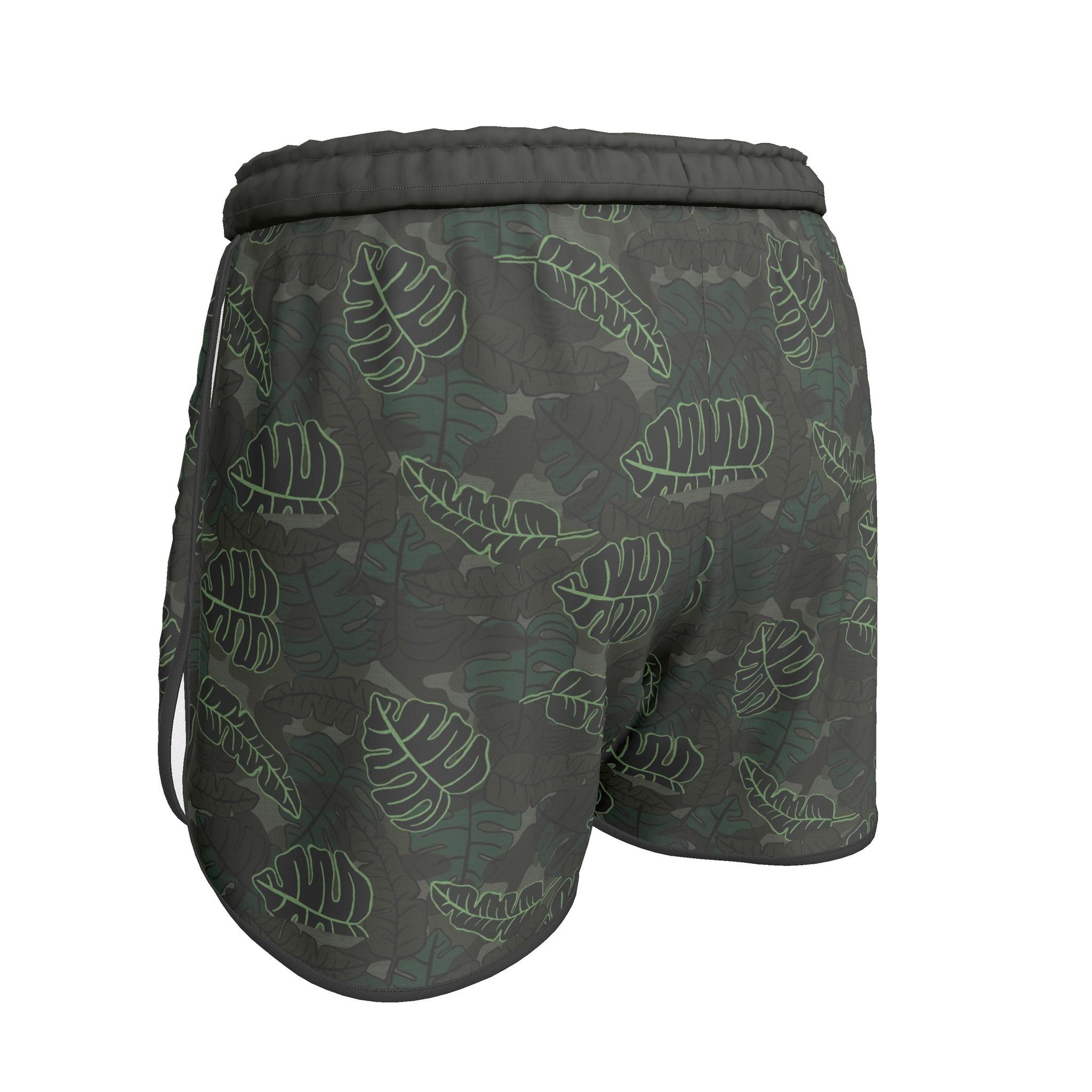 Women's Athletic Shorts — Black Trim — Camo Leaves Sage Noir
