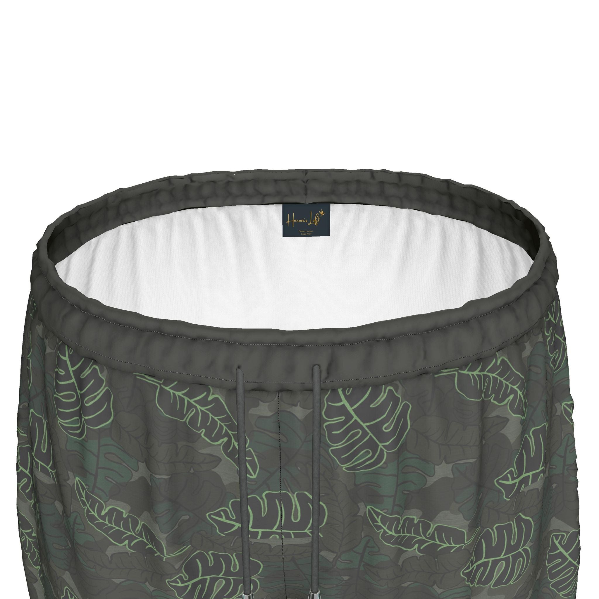 Women's Athletic Shorts — Black Trim — Camo Leaves Sage Noir