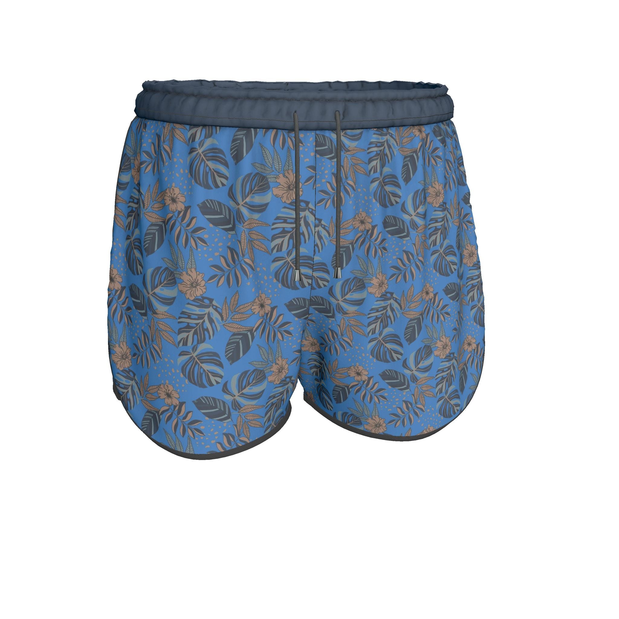 Women's Athletic Shorts — Black Trim — Midnight Monstera Azure Blue