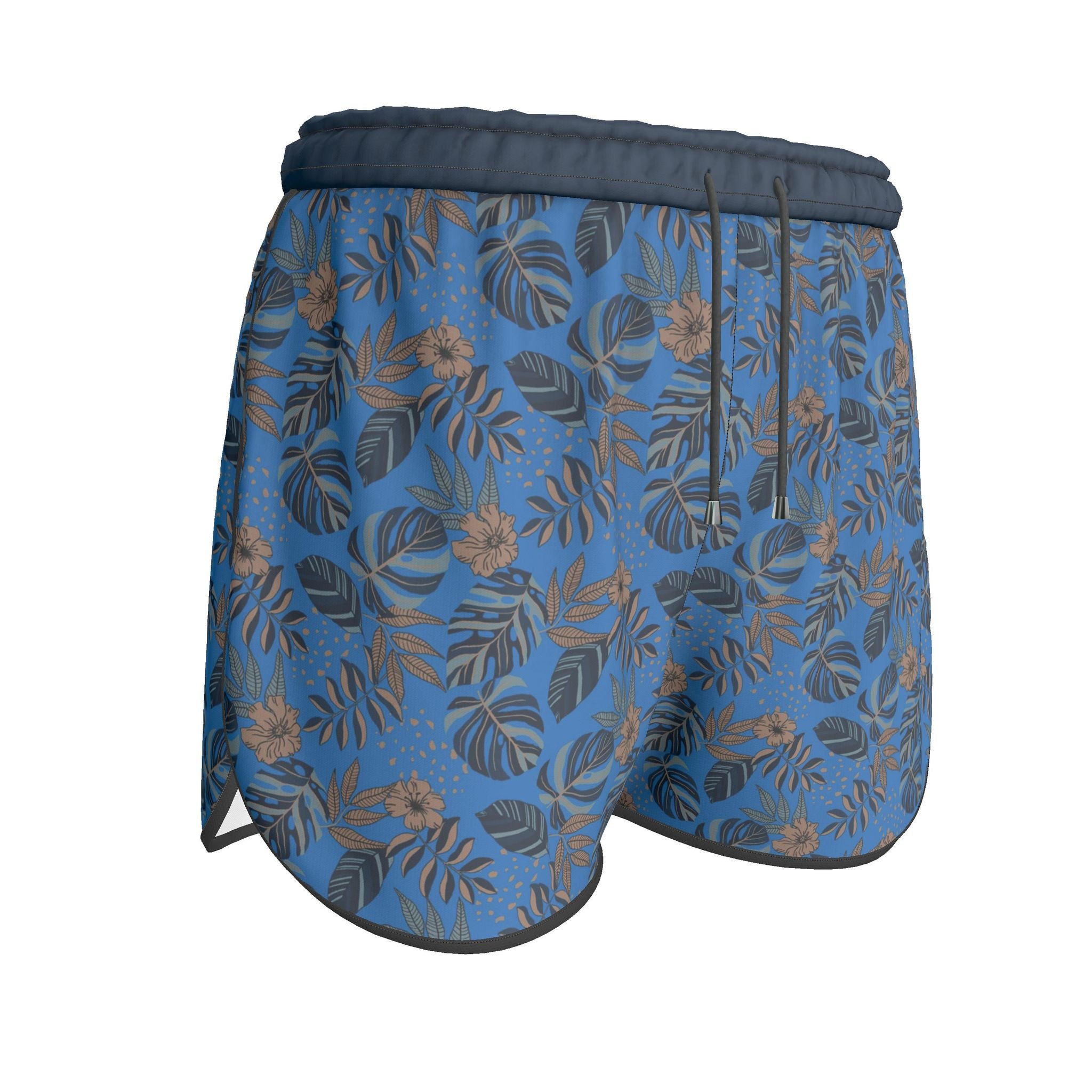 Women's Athletic Shorts — Black Trim — Midnight Monstera Azure Blue