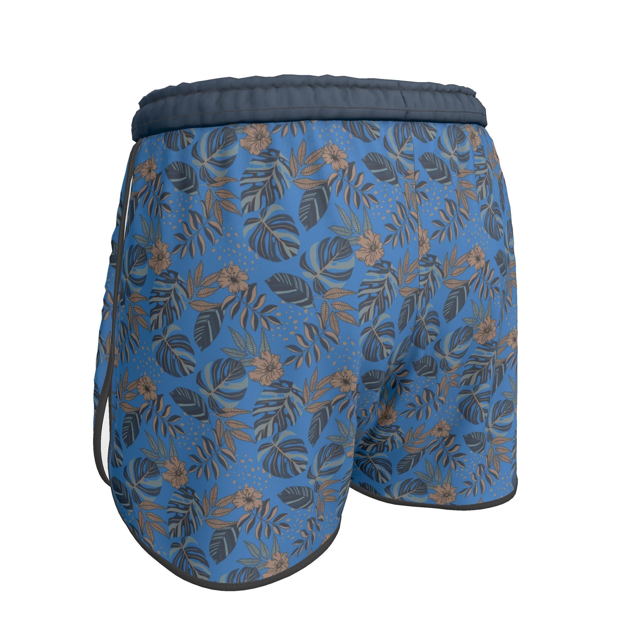 Women's Athletic Shorts — Black Trim — Midnight Monstera Azure Blue