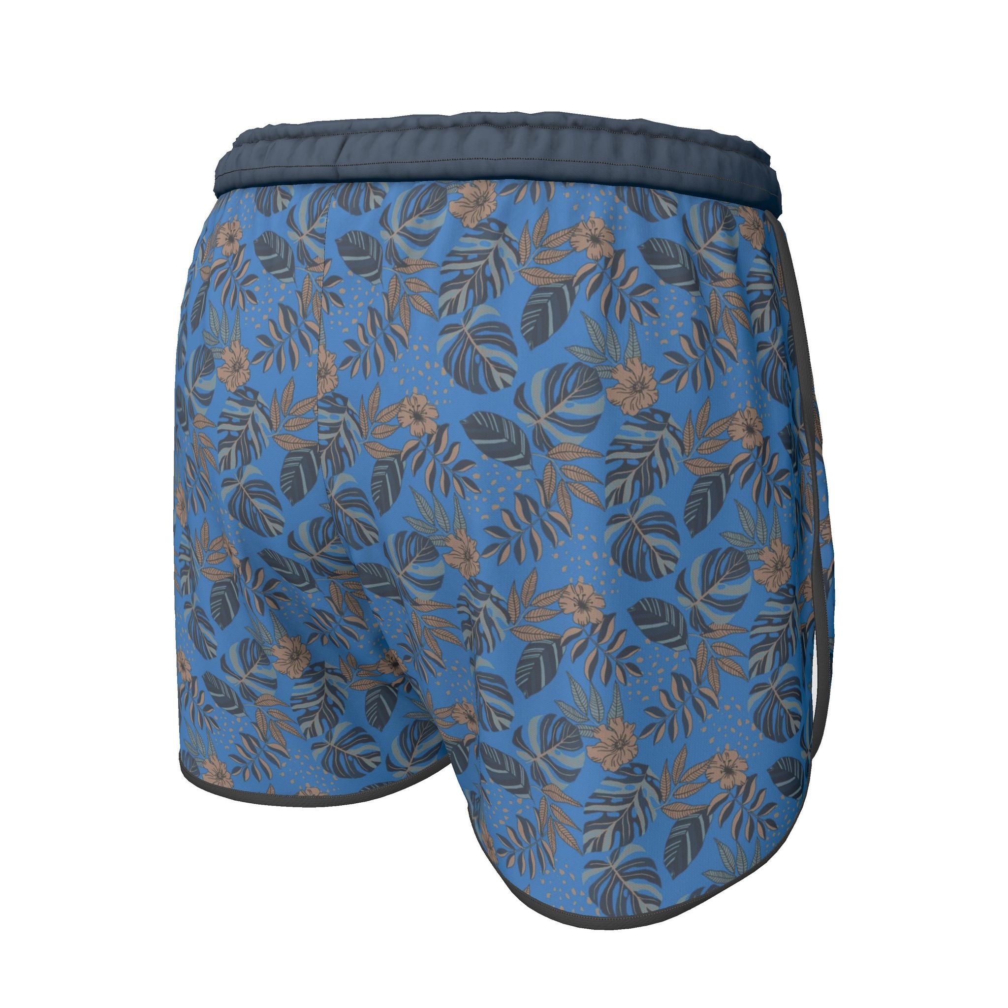 Women's Athletic Shorts — Black Trim — Midnight Monstera Azure Blue