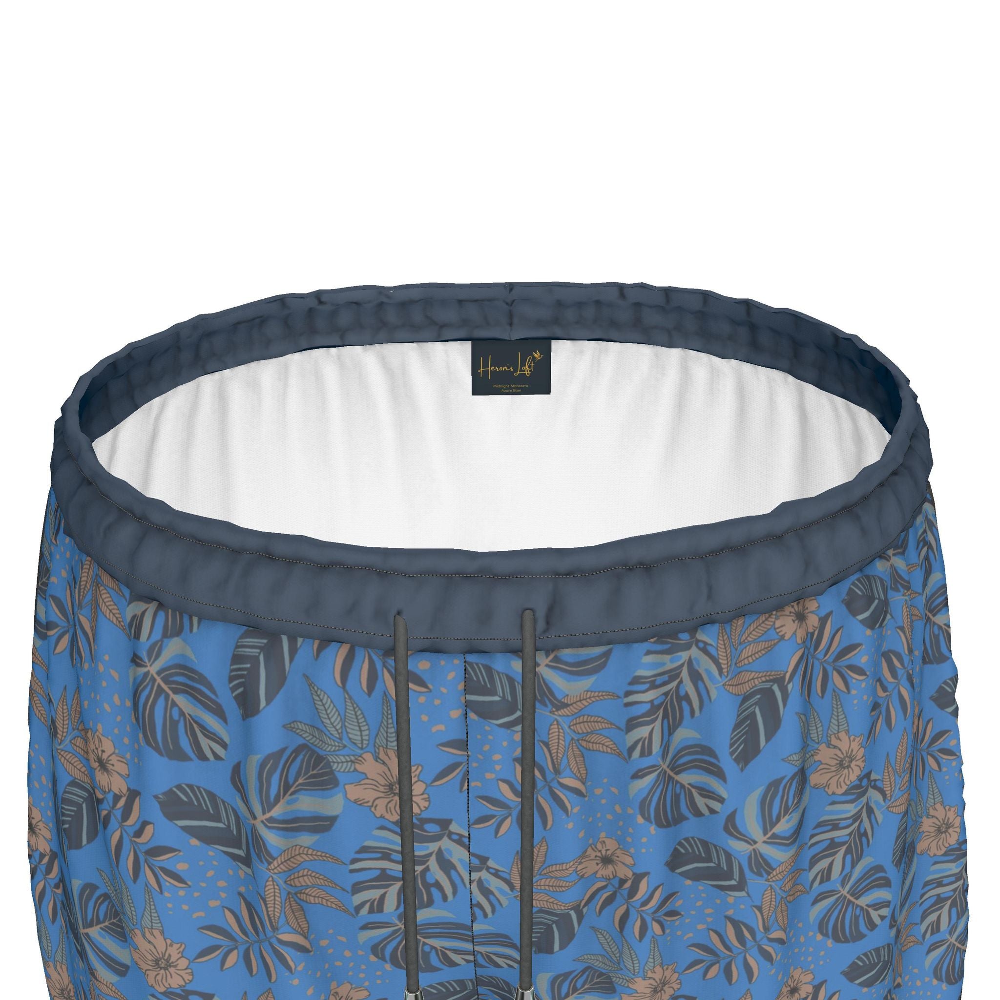 Women's Athletic Shorts — Black Trim — Midnight Monstera Azure Blue