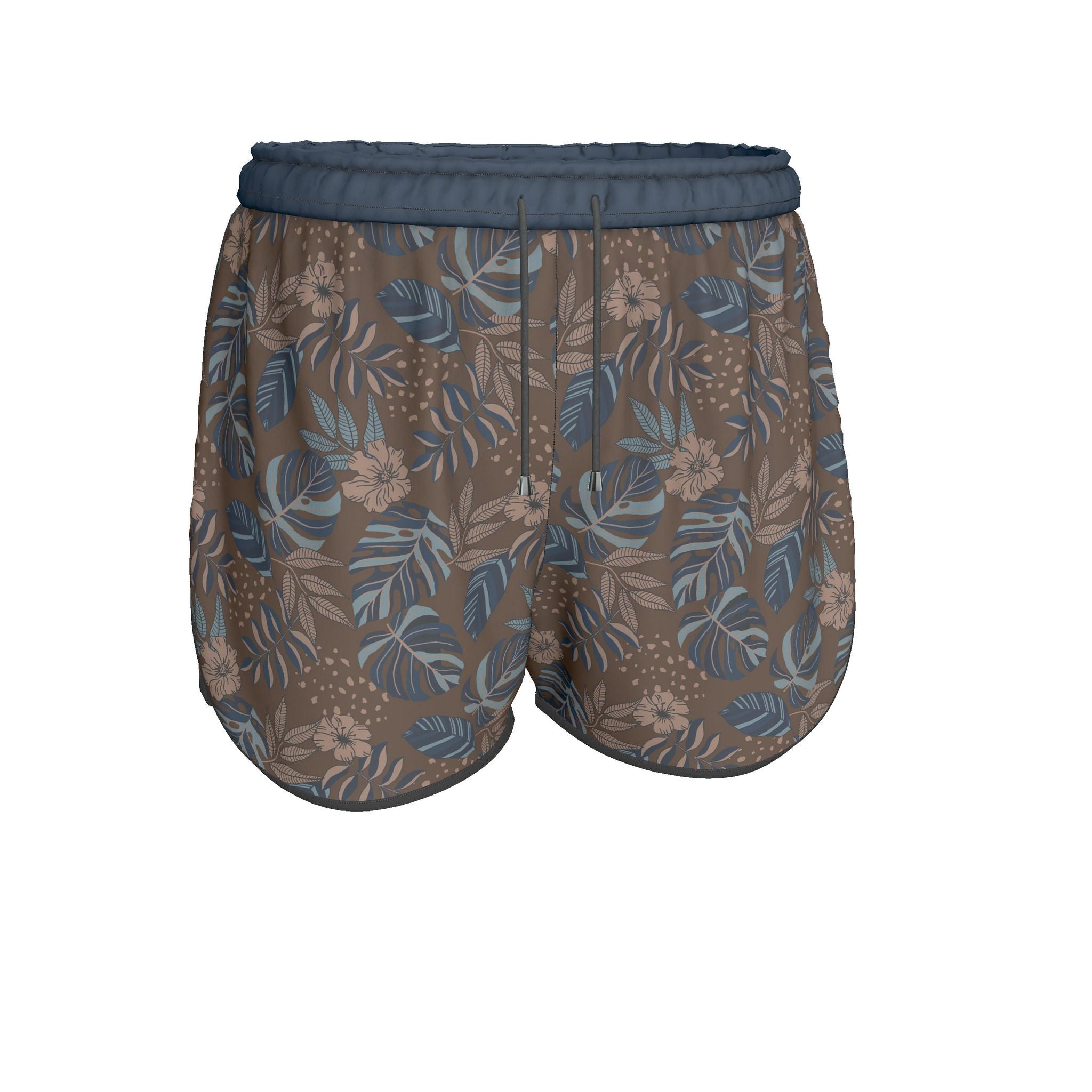 Women's Athletic Shorts — Black Trim — Midnight Monstera Roasted Teak
