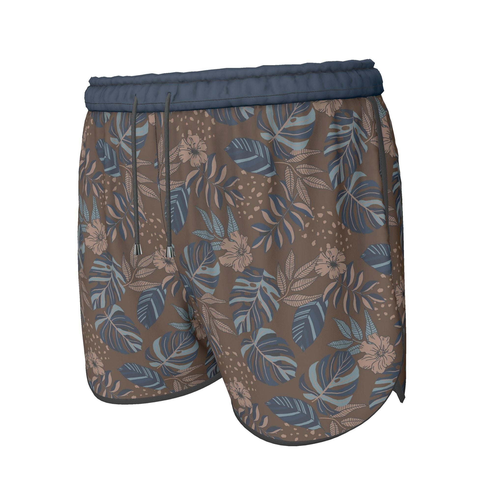 Women's Athletic Shorts — Black Trim — Midnight Monstera Roasted Teak