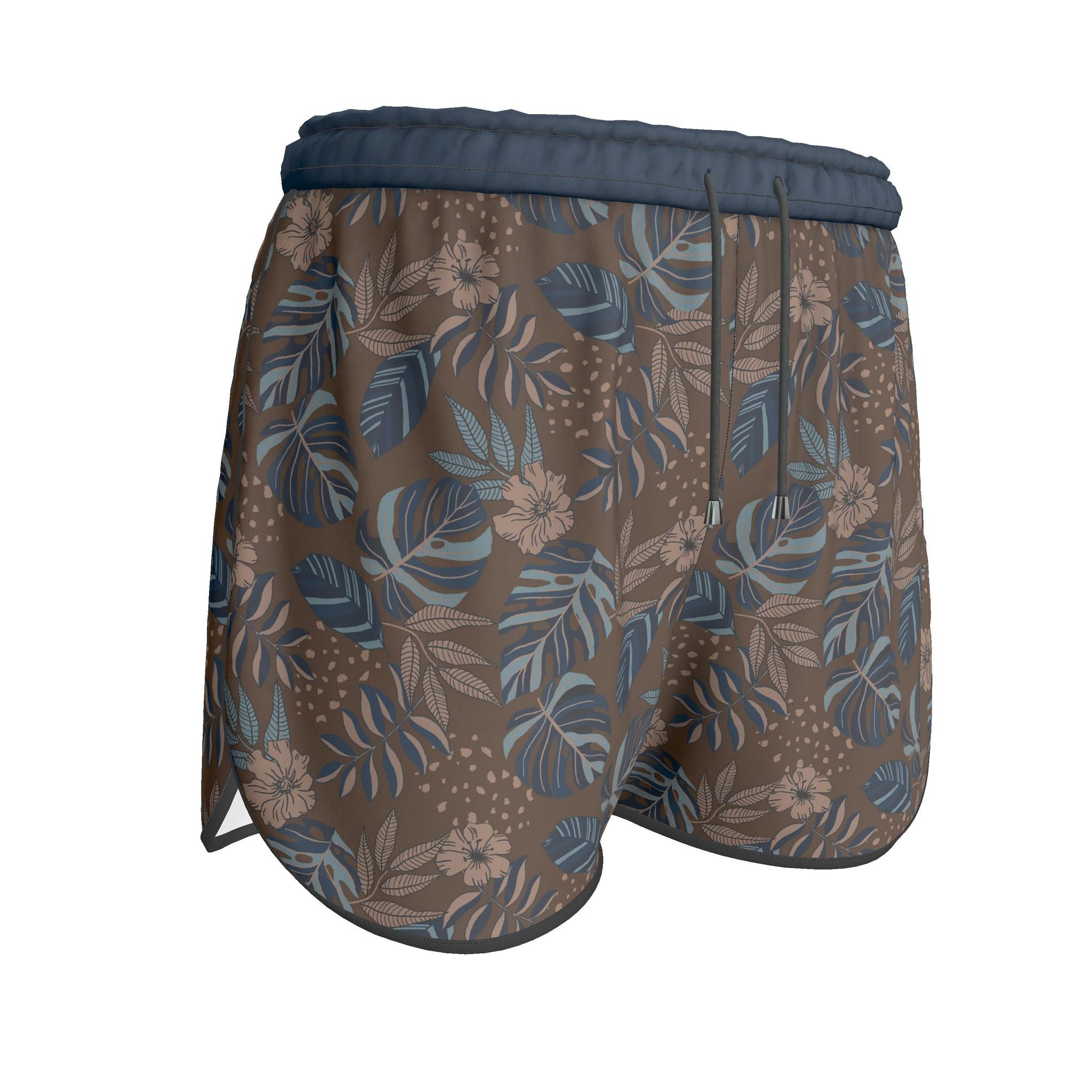 Women's Athletic Shorts — Black Trim — Midnight Monstera Roasted Teak