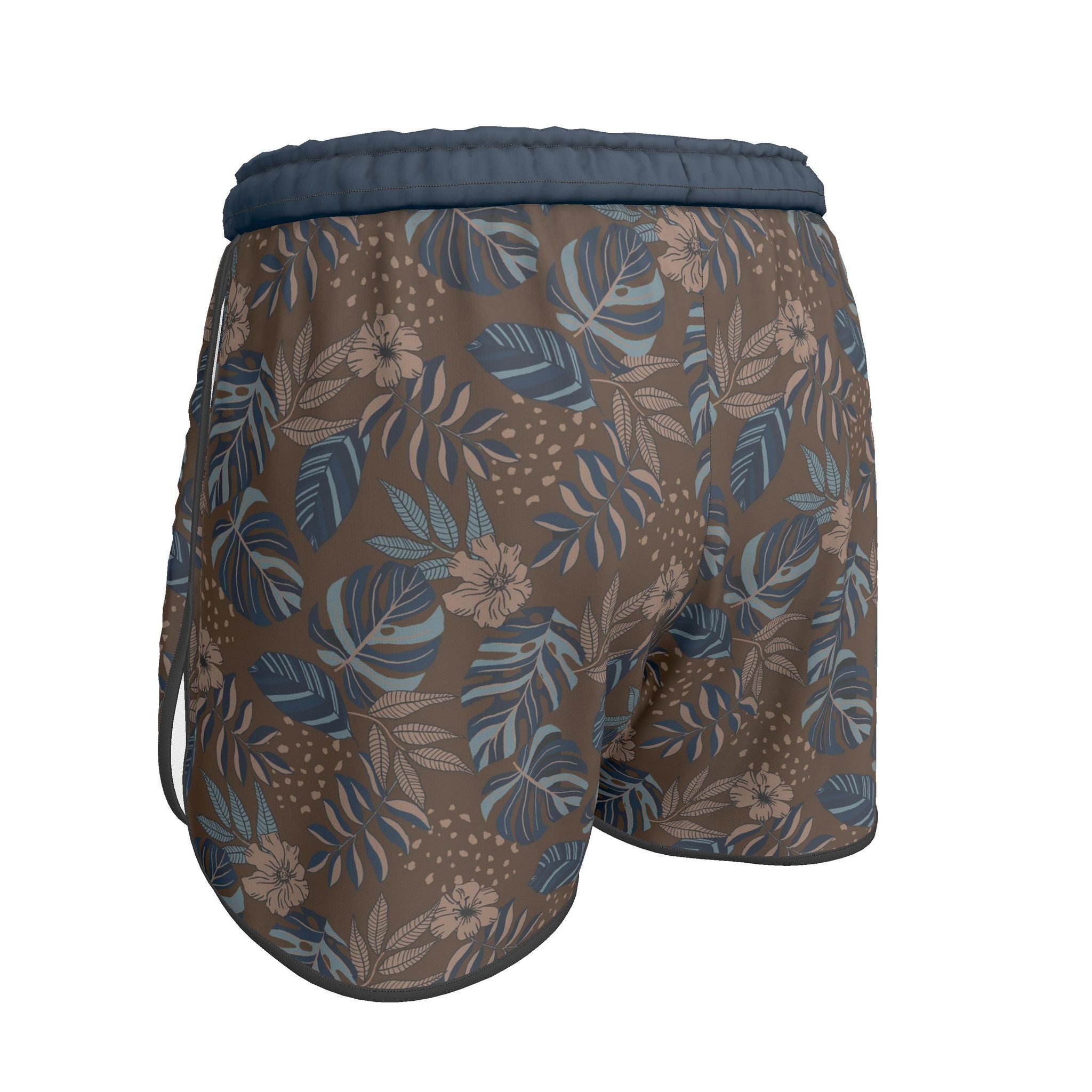 Women's Athletic Shorts — Black Trim — Midnight Monstera Roasted Teak