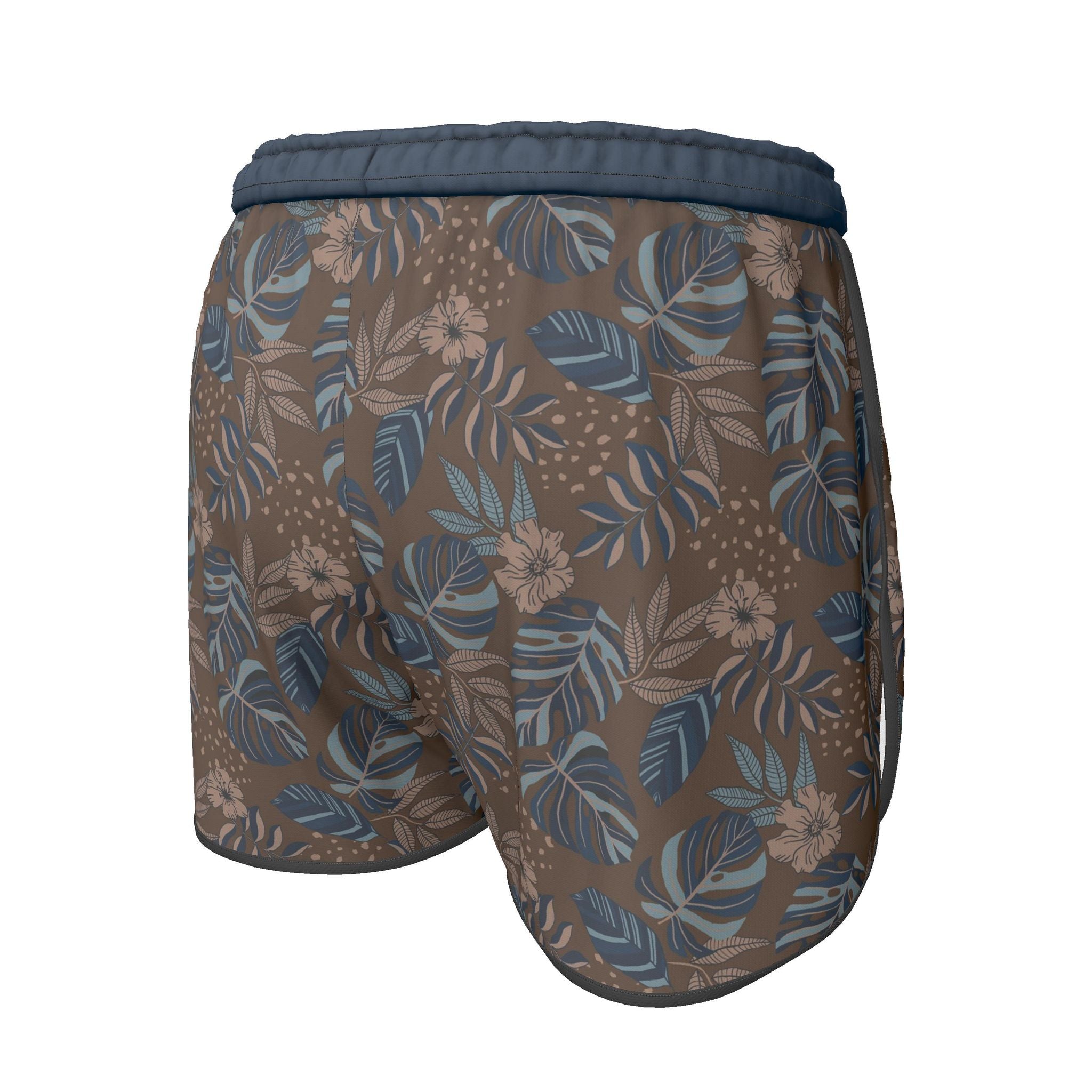 Women's Athletic Shorts — Black Trim — Midnight Monstera Roasted Teak