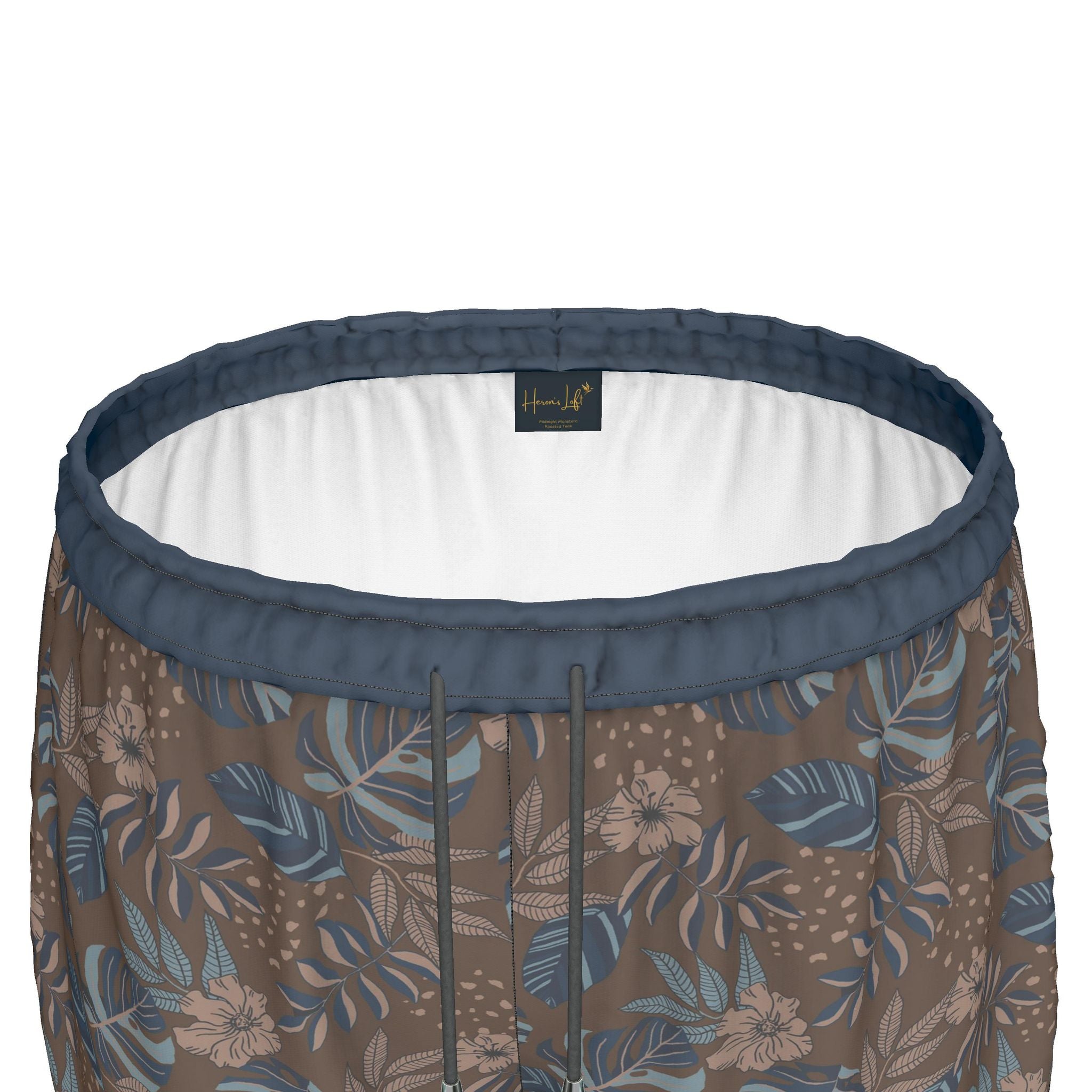 Women's Athletic Shorts — Black Trim — Midnight Monstera Roasted Teak