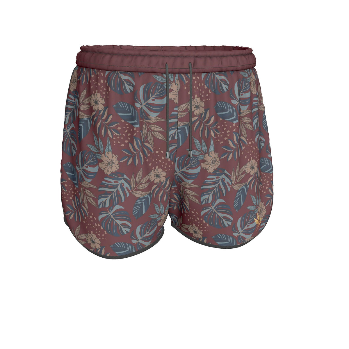 Women's Athletic Shorts — Midnight Monstera Ruby Red