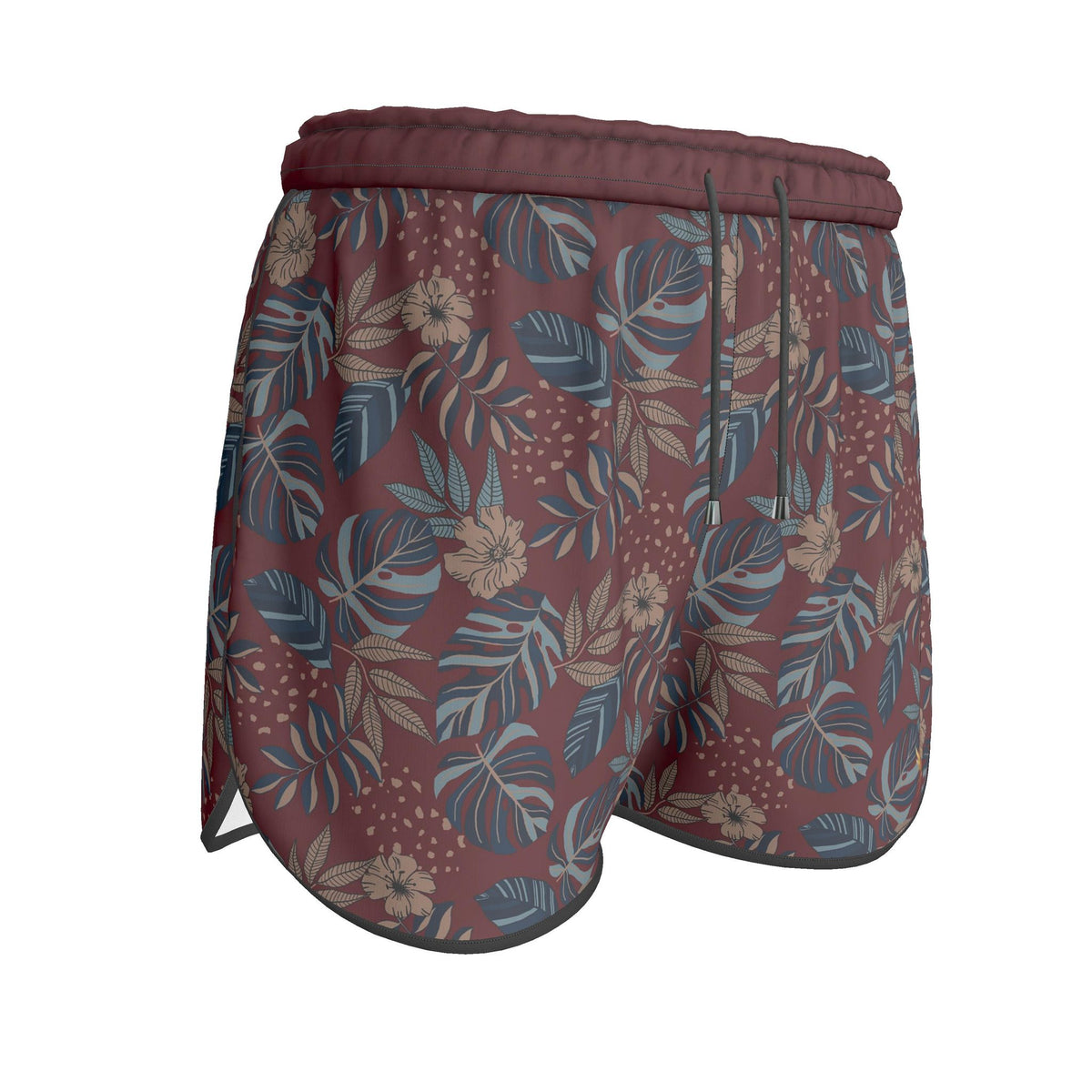 Women's Athletic Shorts — Midnight Monstera Ruby Red