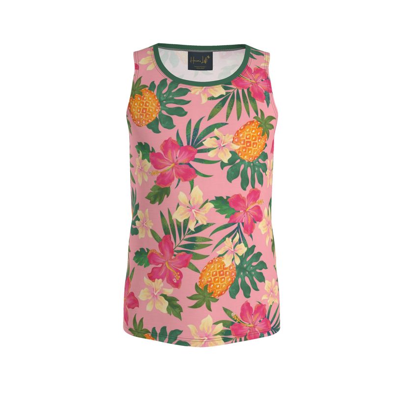 Pineapple Paradise Hibiscus Blush Men’s Athletic Hybrid Tank Top