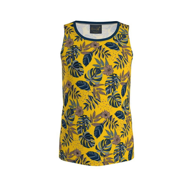 Midnight Monstera Honey Gold Men's Athletic Hybrid Tank Top