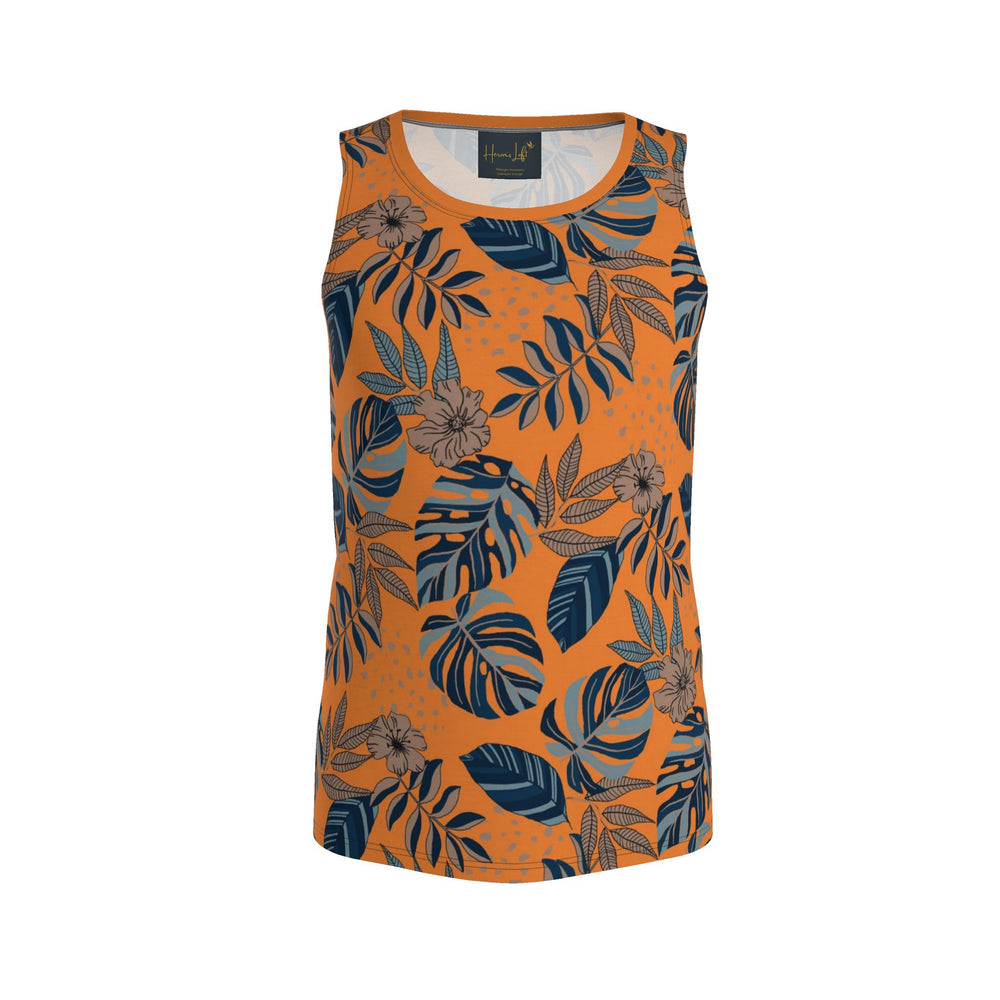 Men's Athletic Hybrid Tank Top — Midnight Monstera Cadmium Orange