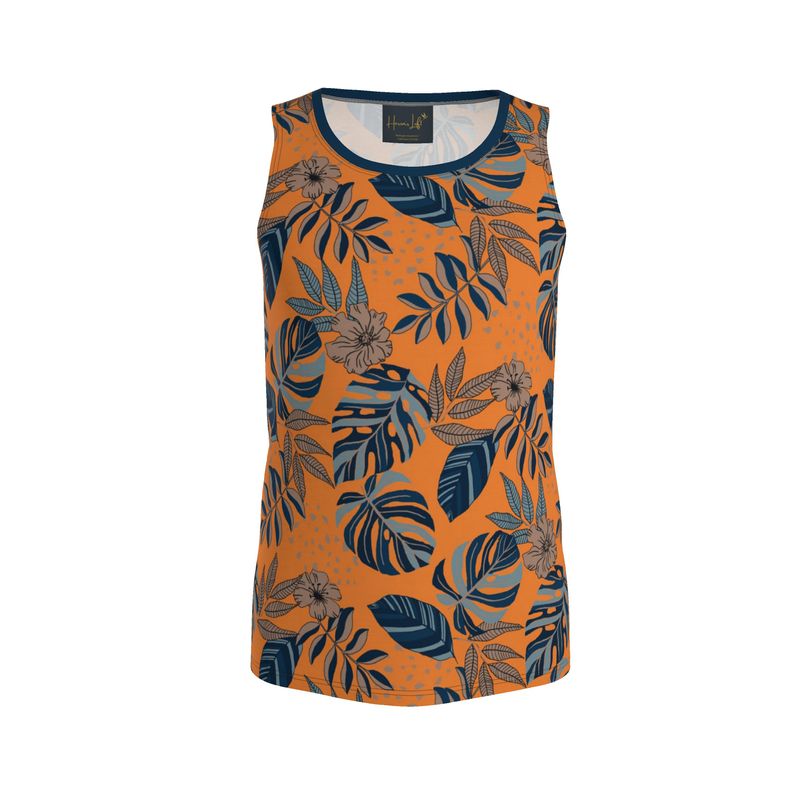 Midnight Monstera Cadmium Orange Men's Athletic Hybrid Tank Top