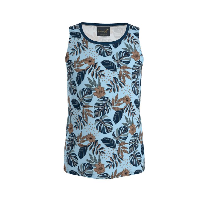 Midnight Monstera Sky Blue Men’s Athletic Hybrid Tank Top