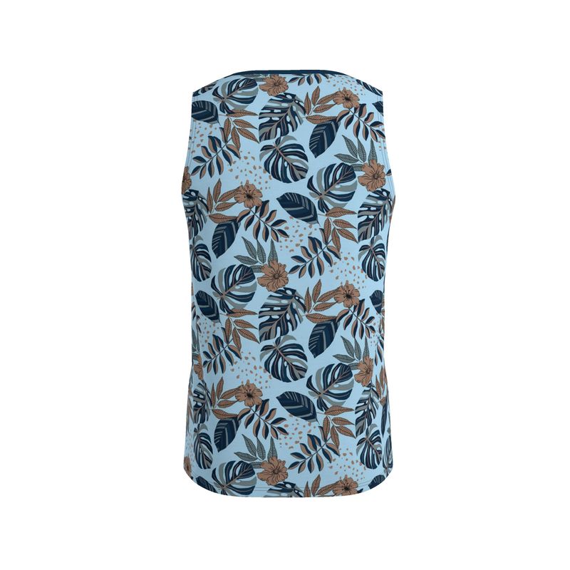 Midnight Monstera Sky Blue Men’s Athletic Hybrid Tank Top
