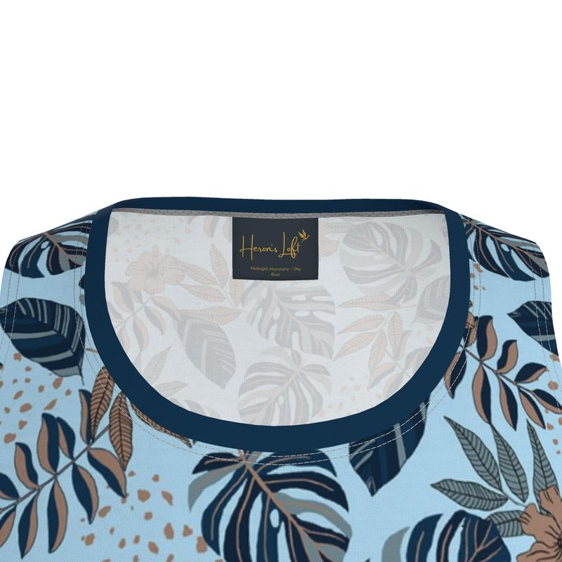 Midnight Monstera Sky Blue Men’s Athletic Hybrid Tank Top