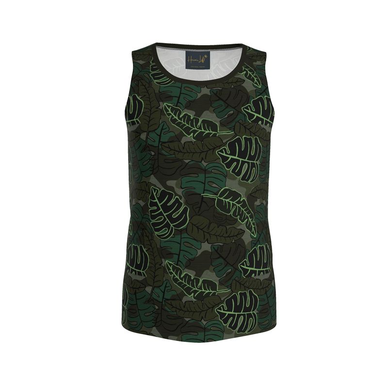 Camo Leaves Sage Noir Men’s Athletic Hybrid Tank Top