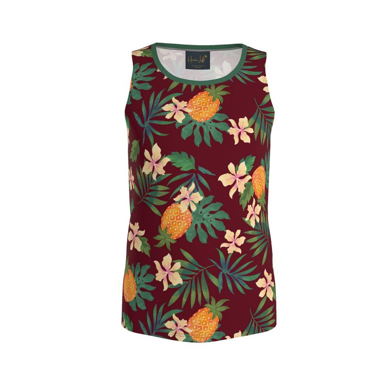 Pineapple Paradise Burgundy Men’s Athletic Hybrid Tank Top