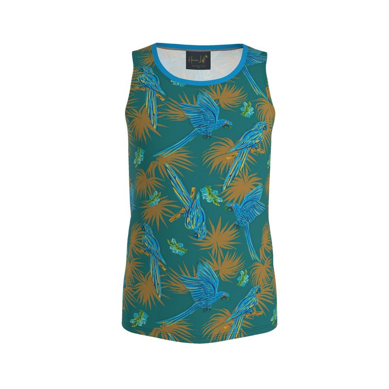 Tropical Macaw Palm Teal Men’s Athletic Hybrid Tank Top