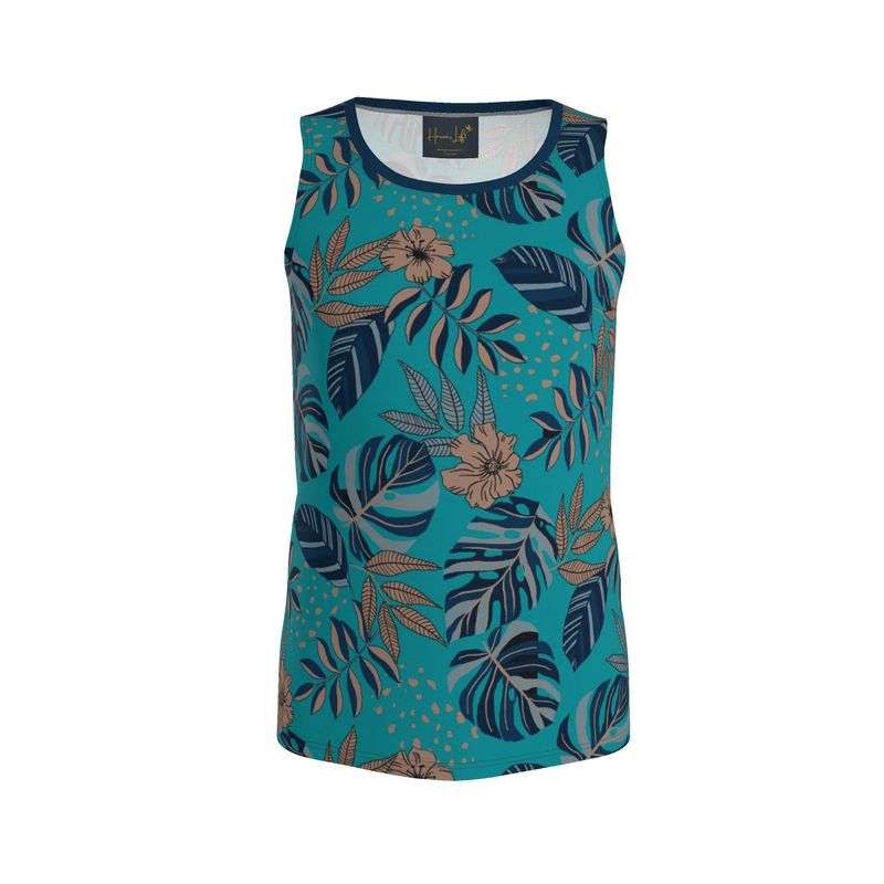 Midnight Monstera Cyan Noir Men’s Athletic Hybrid Tank Top