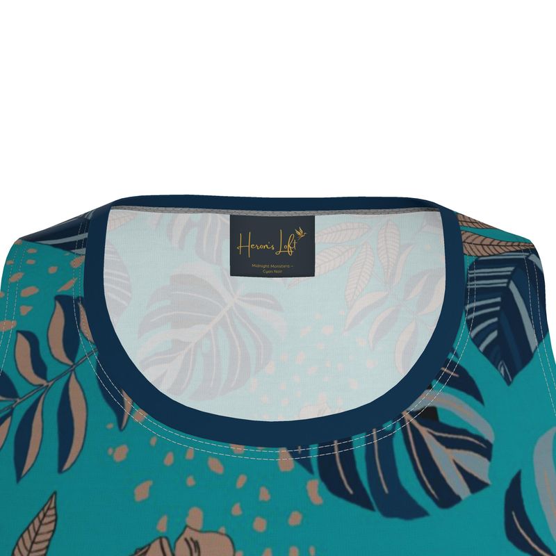 Midnight Monstera Cyan Noir Men’s Athletic Hybrid Tank Top