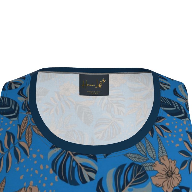 Midnight Monstera Azure Blue Men’s Athletic Hybrid Tank Top