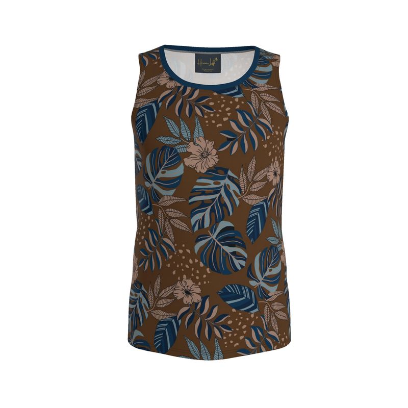 Midnight Monstera Roasted Teak Men’s Athletic Hybrid Tank Top