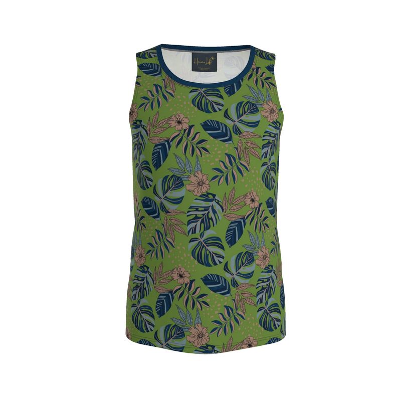 Midnight Monstera Olive Velour Men’s Athletic Hybrid Tank Top