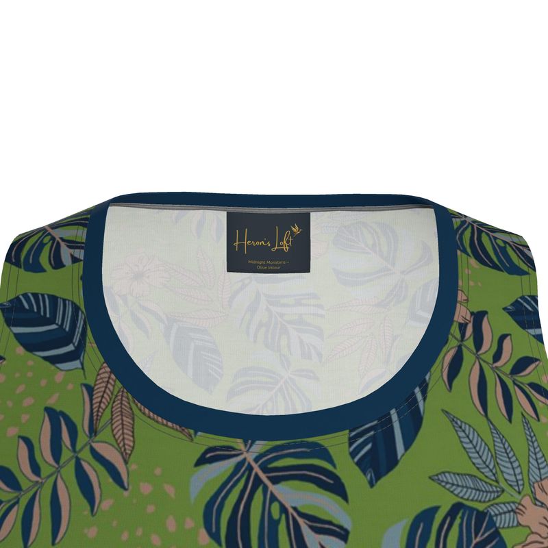 Midnight Monstera Olive Velour Men’s Athletic Hybrid Tank Top