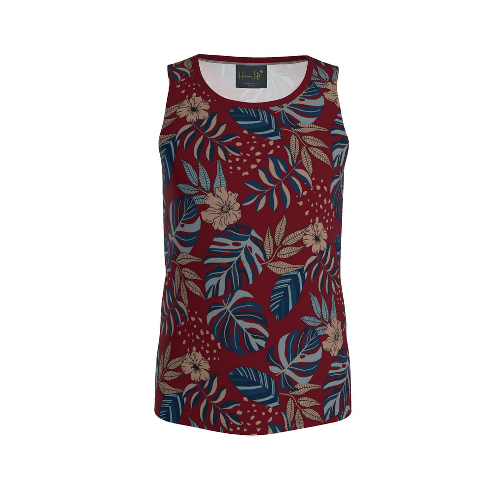 Men’s Athletic Hybrid Tank Top — Midnight Monstera Ruby Red
