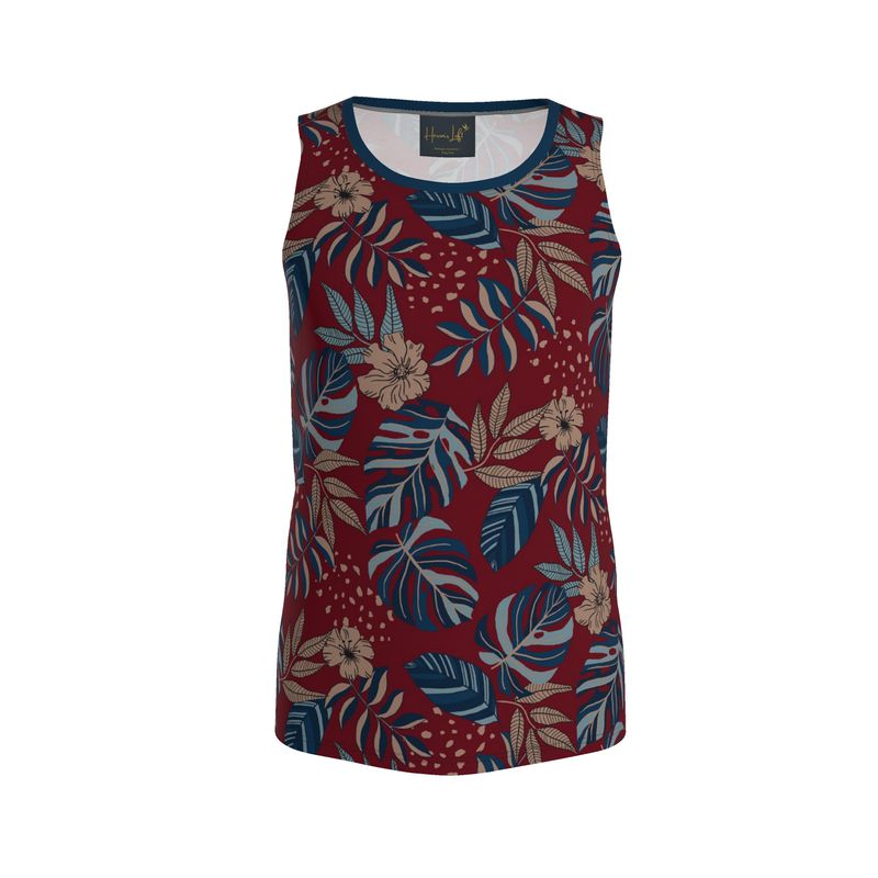 Men’s Athletic Hybrid Tank Top — Midnight Monstera Ruby Red
