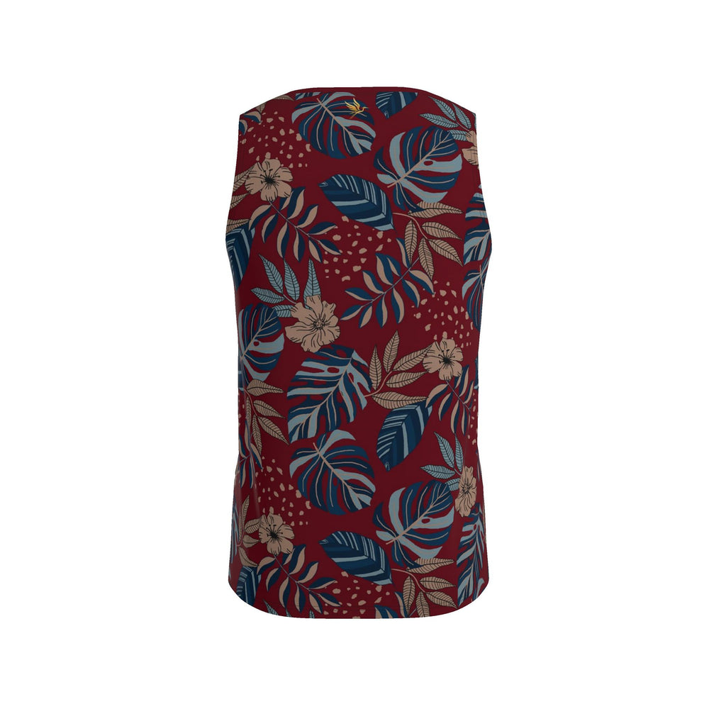 Men’s Athletic Hybrid Tank Top — Midnight Monstera Ruby Red