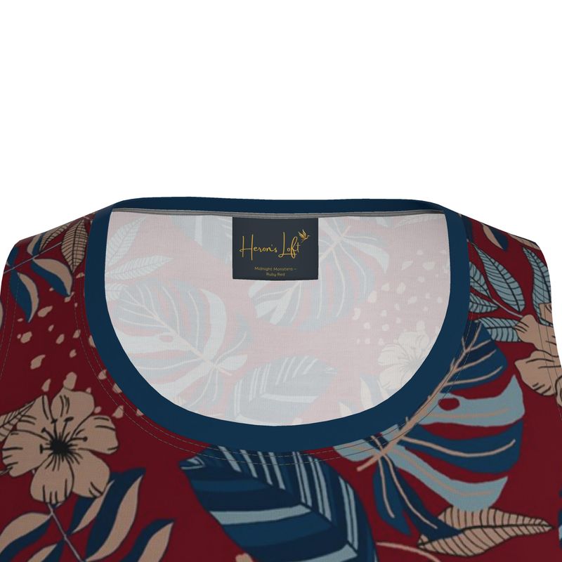 Men’s Athletic Hybrid Tank Top — Midnight Monstera Ruby Red