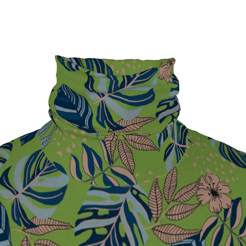 Men’s High-Roll Turtleneck — Midnight Monstera Olive Velour