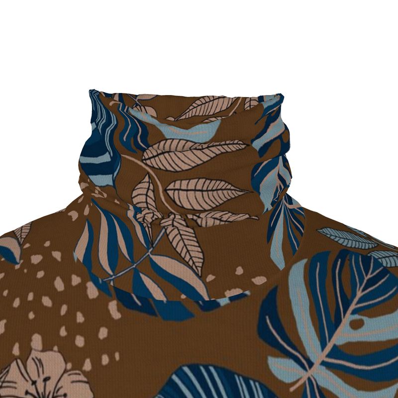 Men’s High-Roll Turtleneck — Midnight Monstera Roasted Teak