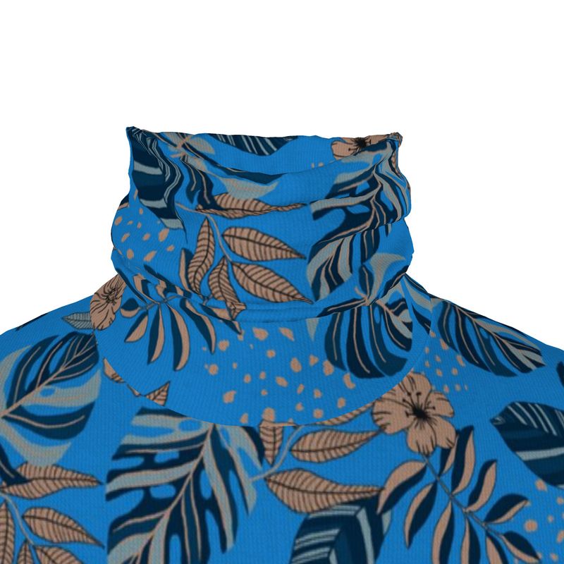 Men’s High-Roll Turtleneck — Midnight Monstera Azure Blue