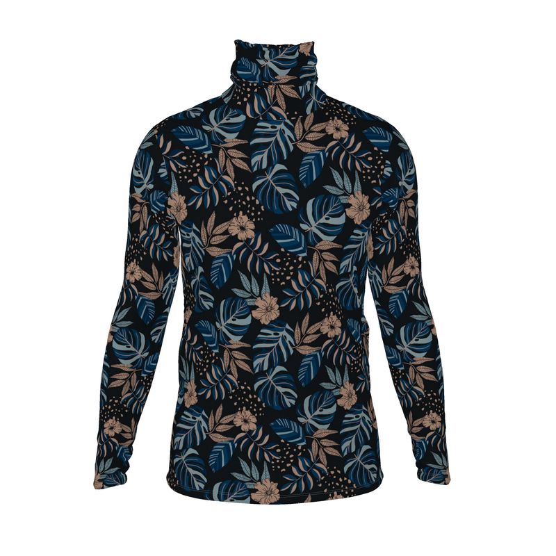 Men’s High-Roll Turtleneck — Midnight Monstera
