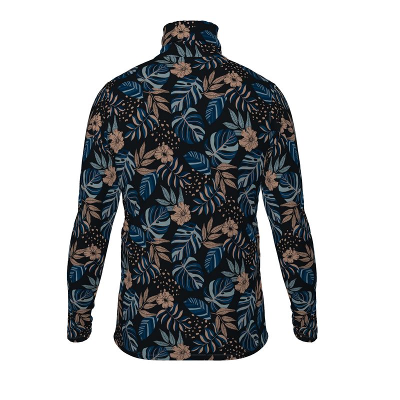 Men’s High-Roll Turtleneck — Midnight Monstera