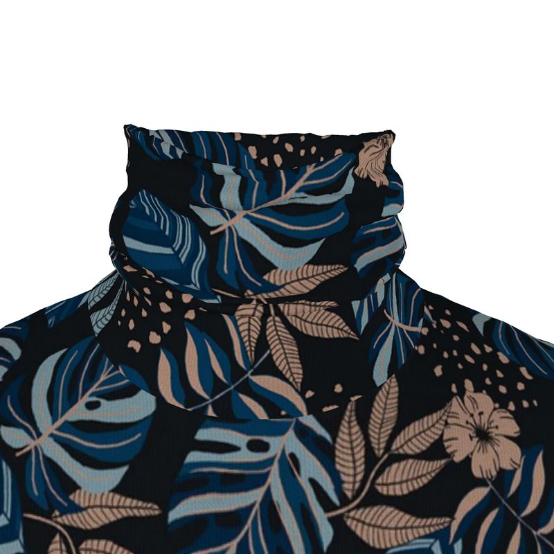 Men’s High-Roll Turtleneck — Midnight Monstera