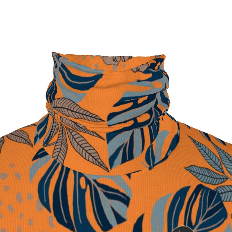 Men’s High-Roll Turtleneck — Midnight Monstera Cadmium Orange