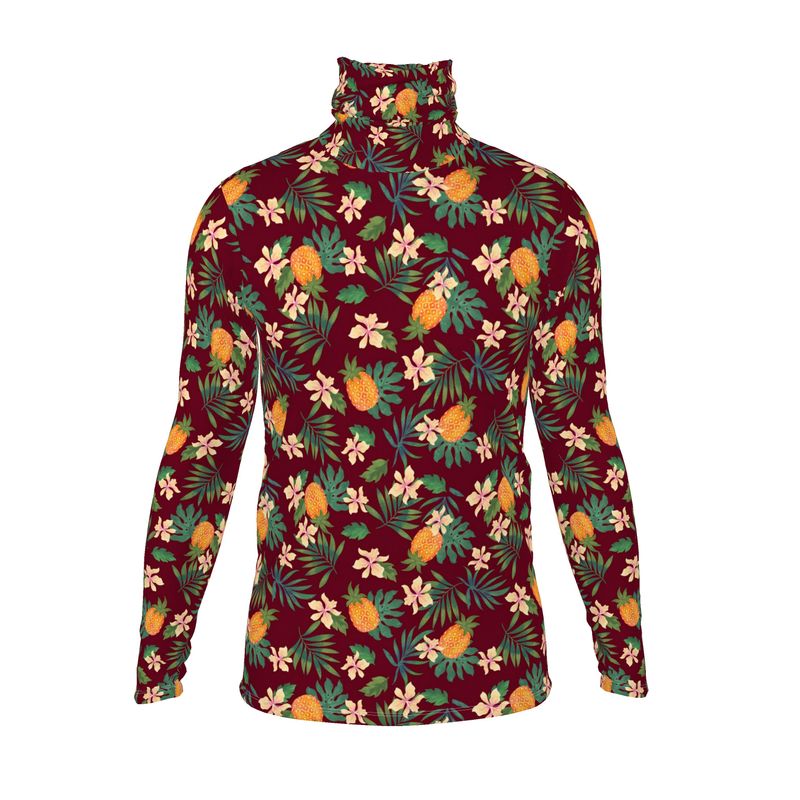 Men’s High-Roll Turtleneck — Pineapple Paradise Burgundy