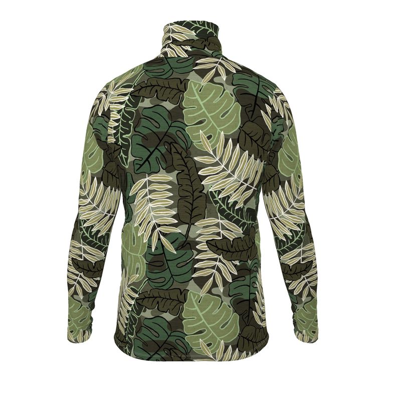 Men’s High-Roll Turtleneck — Camo Leaves