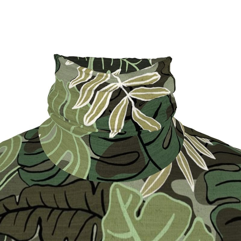 Men’s High-Roll Turtleneck — Camo Leaves