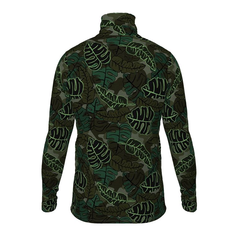 Men’s High-Roll Turtleneck — Camo Leaves Sage Noir